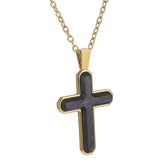 Stainless Steel IP Gold Finish Forged Carbon Cross on 20 -22  Adjustable Rounded Box Chain
